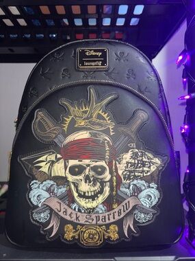Loungefly Black & Red Jack Sparrow Skull Backpack